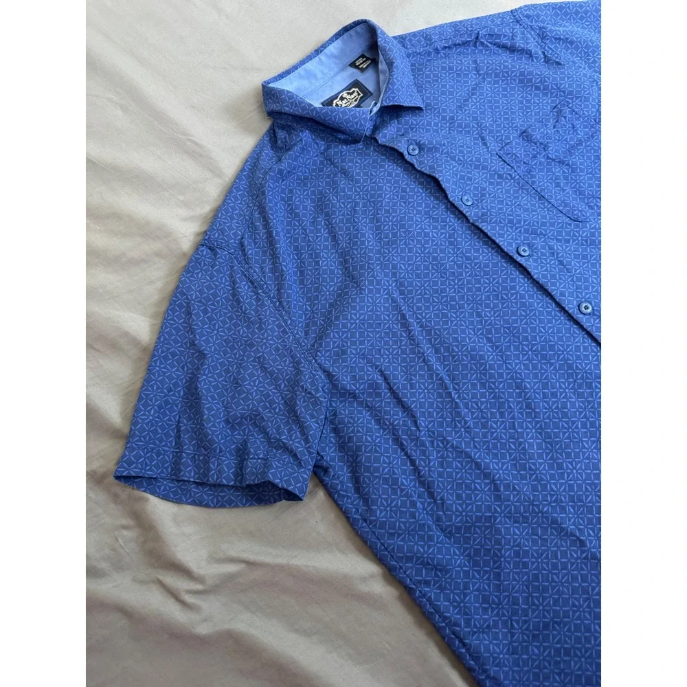 Nat Nast Luxury Originals Silk Cotton Blue Geometric Shirt Mens Large S/S